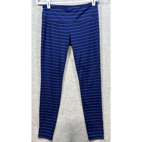 Athleta Women's Chaturanga Striped Blue Leggings Size S Activewear Wicking - Picture 1 of 3